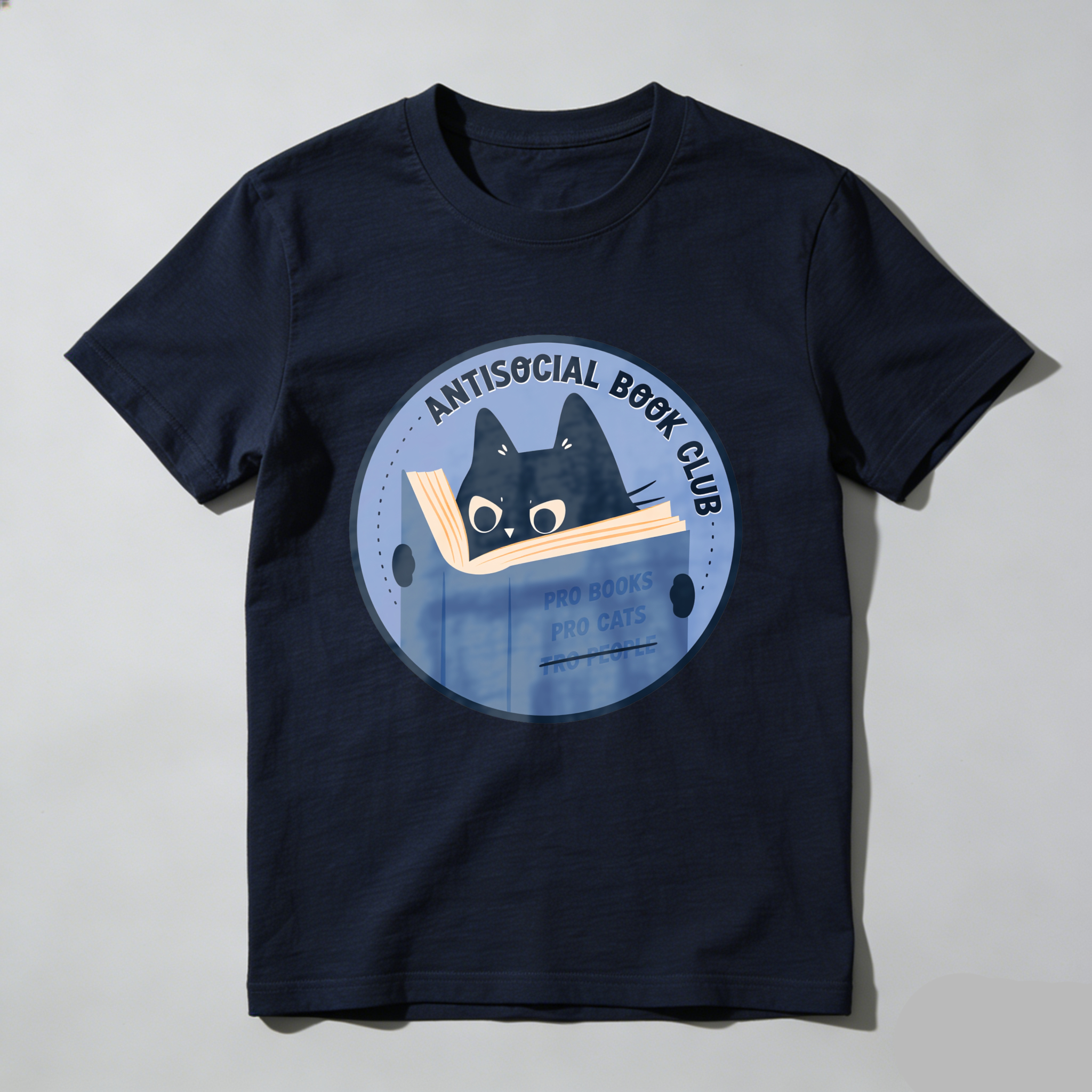 Wardrobecart Antisocial Book Club Cat Reading Book Tshirt