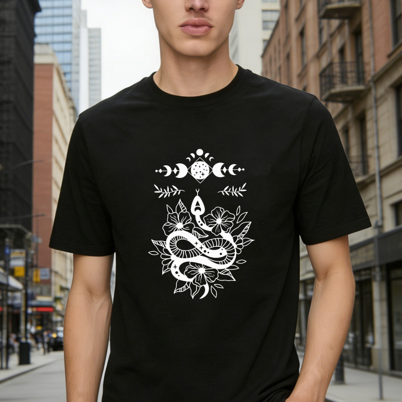 Snake And Floral Moon Phase Boho Graphic, Unisex Classic T-shirt