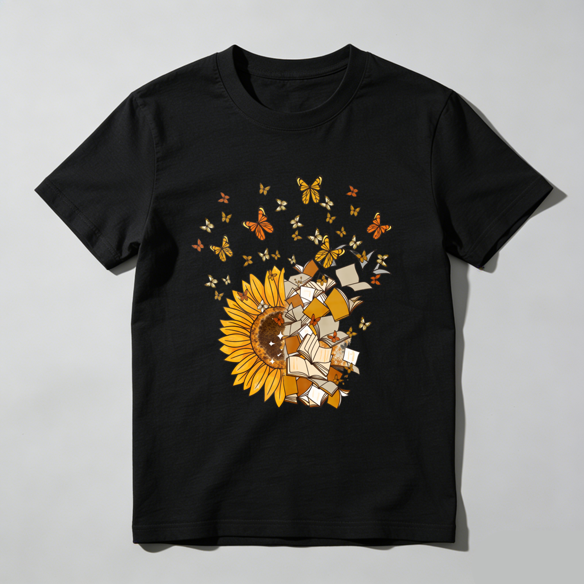 Wardrobecart Sunflower Books Butterflies Reading Nature Art Design Tshirt
