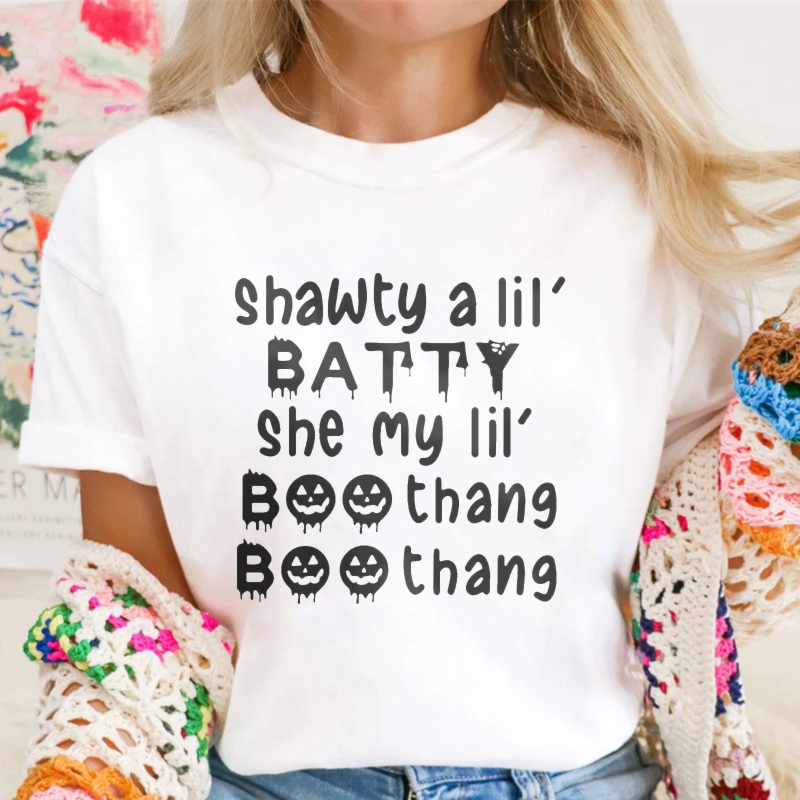 Shawty A Lil Batty She My Lil Boo Thang Halloween Pumpkin Face Text Unisex Classic T-shirt