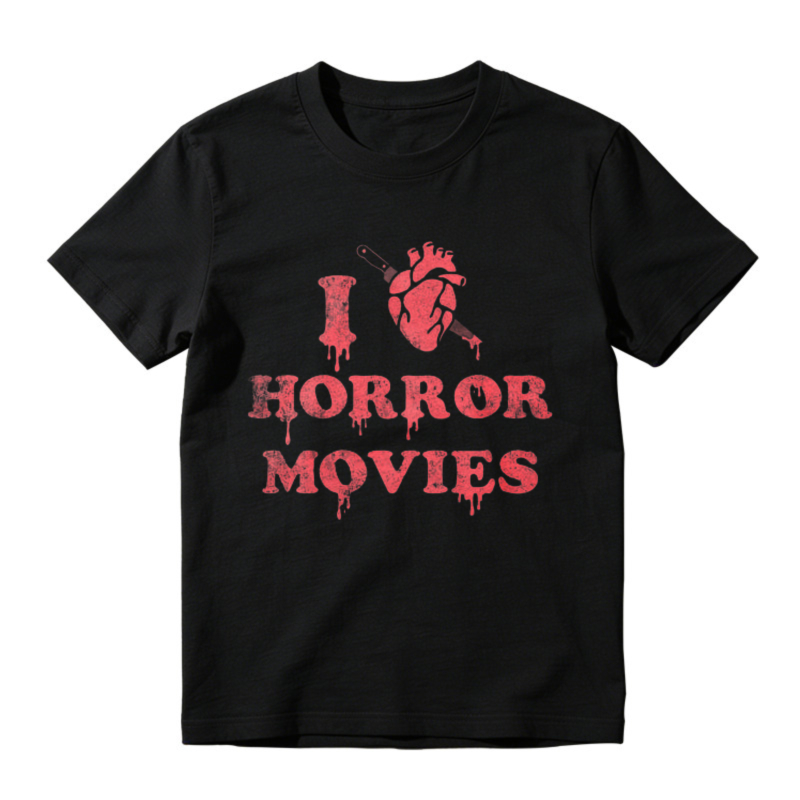 I Love Horror Movies With Heart And Knife Graphic T-shirt