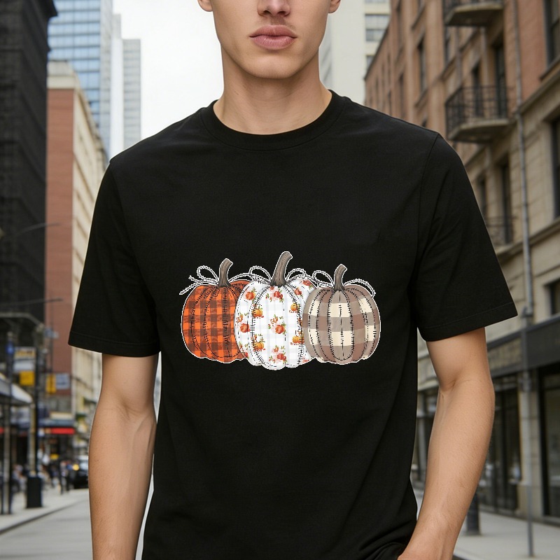 Three Patchwork Pumpkins With Plaid And Floral Patterns Unisex Classic T Shirt