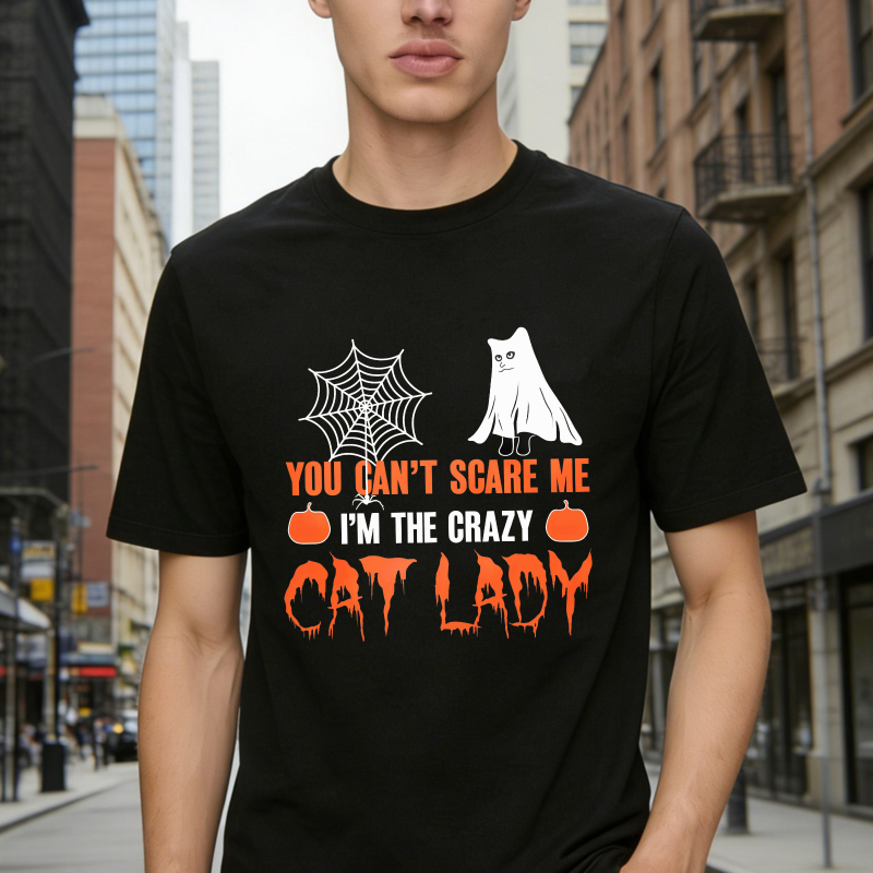 You Cant Scare Me Im The Crazy Cat Lady Halloween Ghost Spider Web Unisex Classic T-shirt