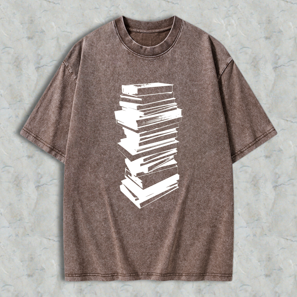 Wardrobecart Stack Of Books Pattern Unisex Washed T-shirt