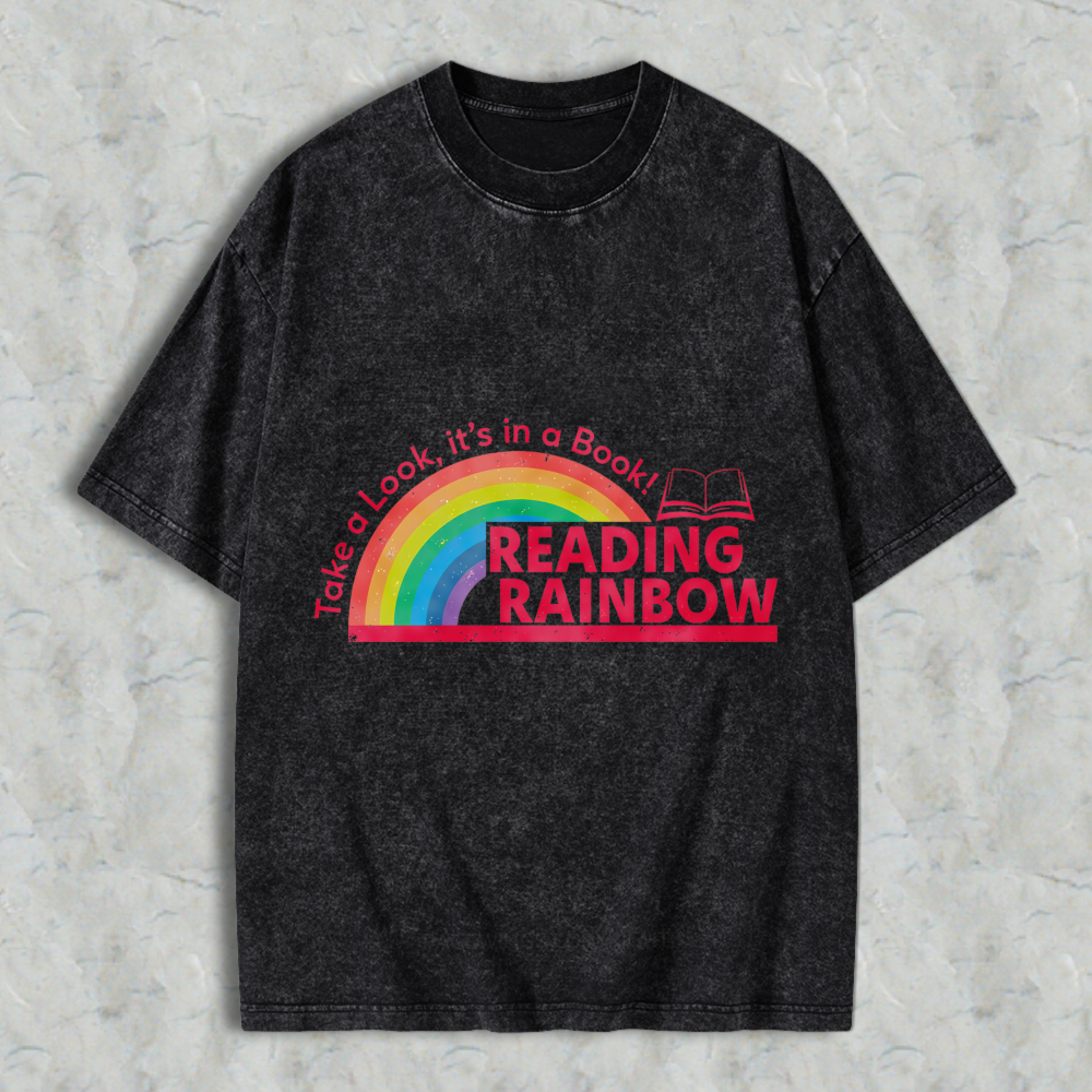 Wardrobecart Reading Rainbow Take A Look Its In A Book Unisex Washed T-shirt