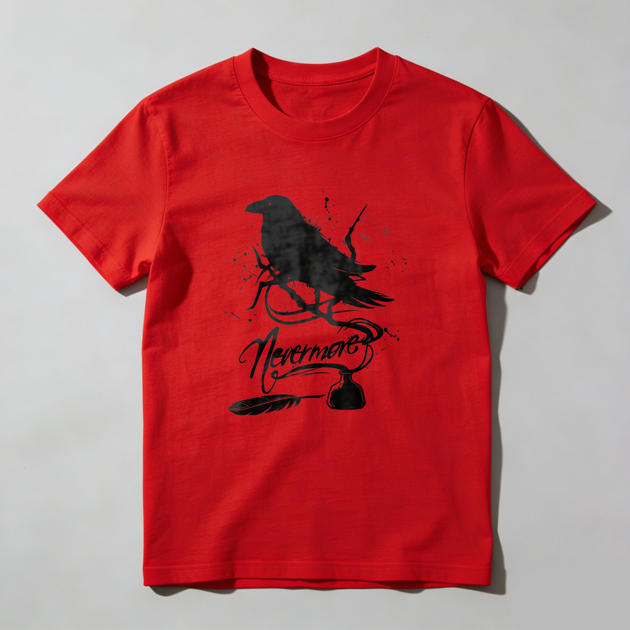Wardrobecart White Raven Perched On Branch With Nevermore Text Tshirt