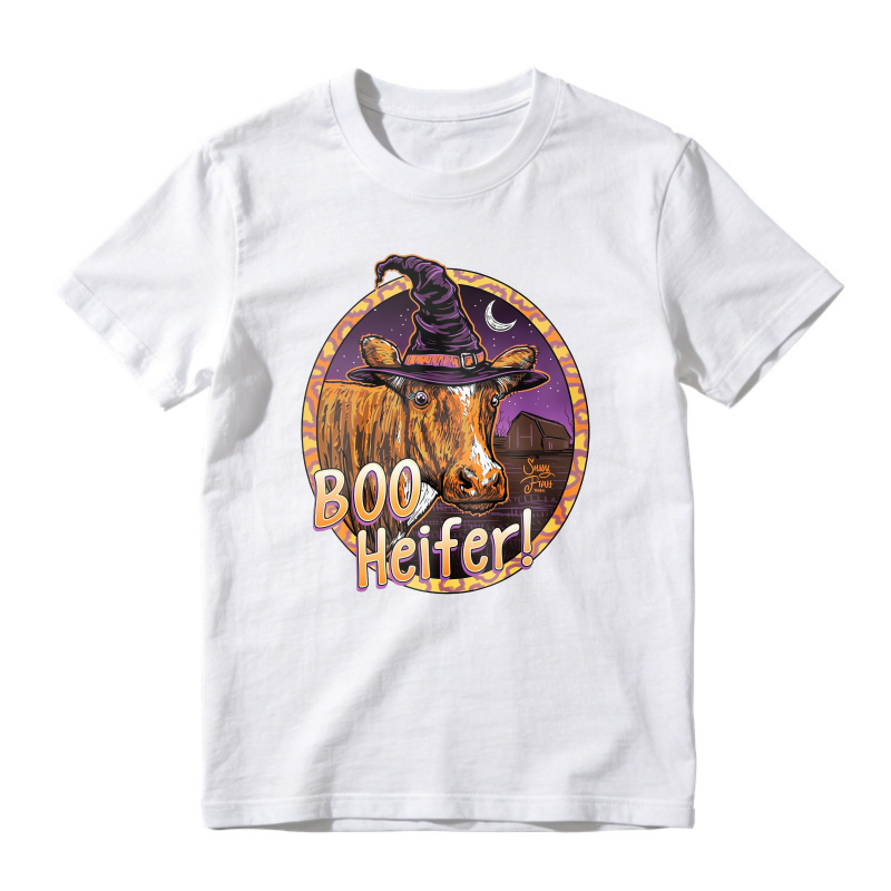 Boo Heifer Halloween Cow Witch Hat Moon Retro Circle Unisex Classic T-shirt