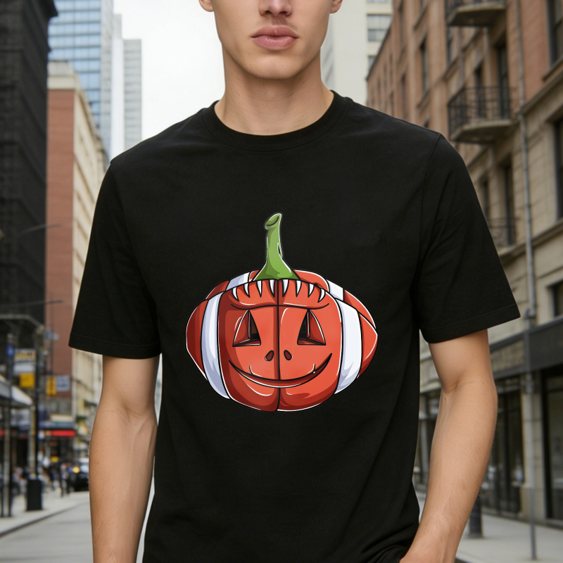 Cartoon Pumpkin With Green Stem And Striped Orange White Body Unisex Classic T-shirt