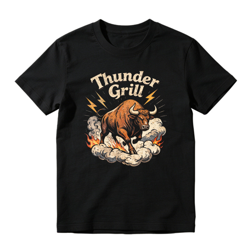 Thunder Grill Bull Lightning Fire Clouds Graphic Unisex Classic T-shirt