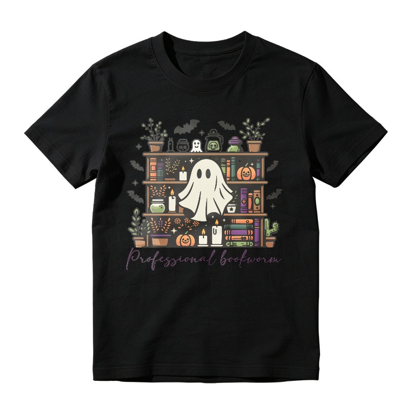 Cute Ghost Bookshelf Halloween Reading Lover, Professional Bookworm, Unisex Classic T-shirt