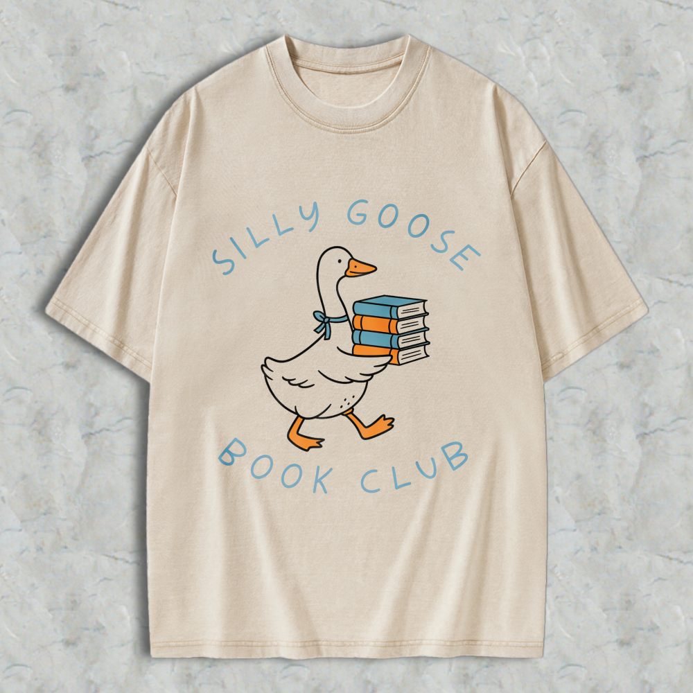 Wardrobecart Silly Goose Book Club Graphic Unisex Washed T-shirt