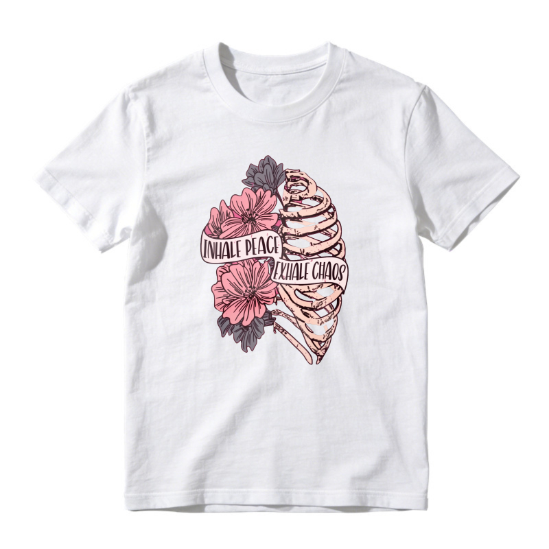 Inhale Peace Exhale Chaos Ribcage And Floral Art, Unisex Classic T-shirt