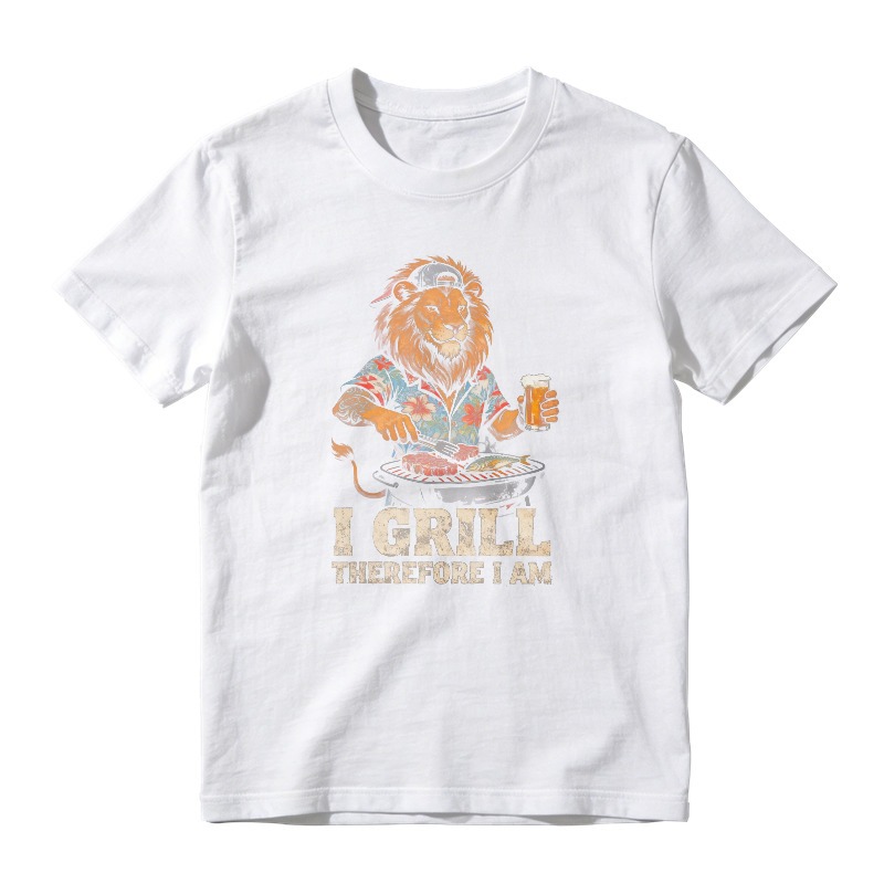 Lion Grilling Beer I Grill Therefore I Am Unisex Classic T-shirt
