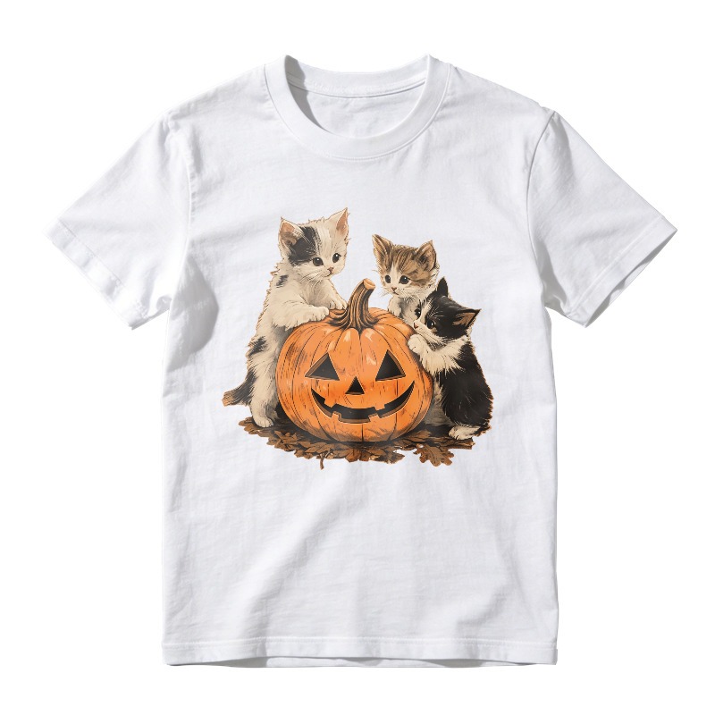 Three Kittens With Carved Halloween Pumpkin, Unisex Classic T-shirt
