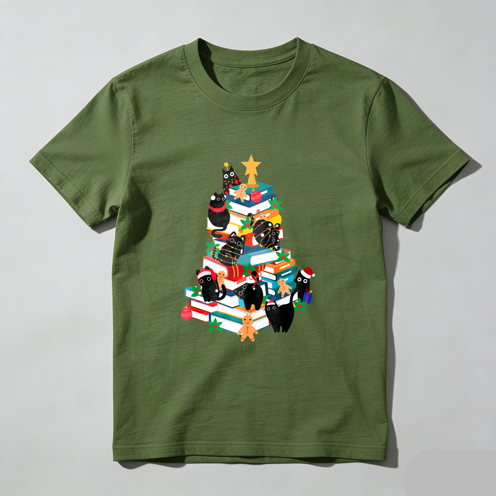 Wardrobecart Christmas Tree Books Cats Stars Gifts Tshirt