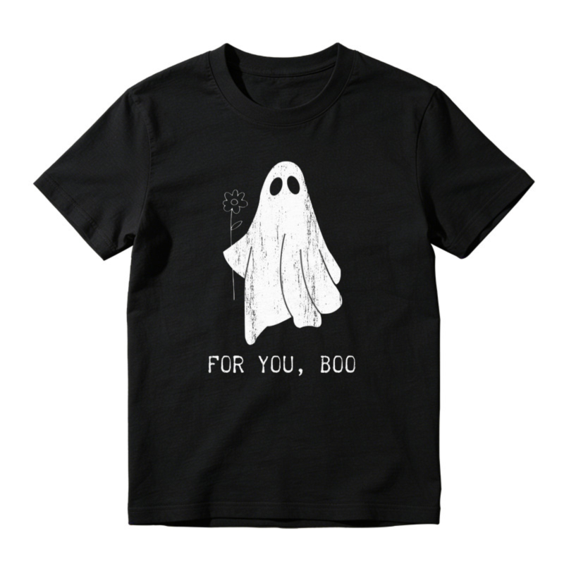 Cute Ghost Holding Flower For You Boo Halloween Funny Graphic T-shirt