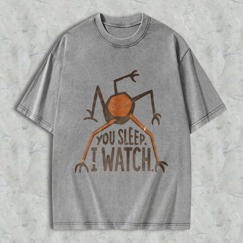 Wardrobecart Spider With Text You Sleep I Watch Unisex Washed T-shirt