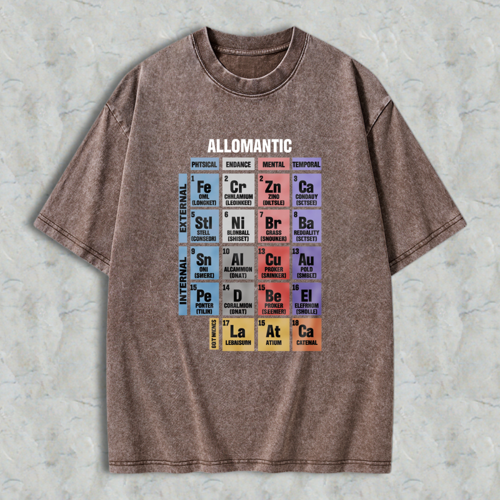 Wardrobecart Allomantic Periodic Table Chart Design Unisex Washed T-shirt