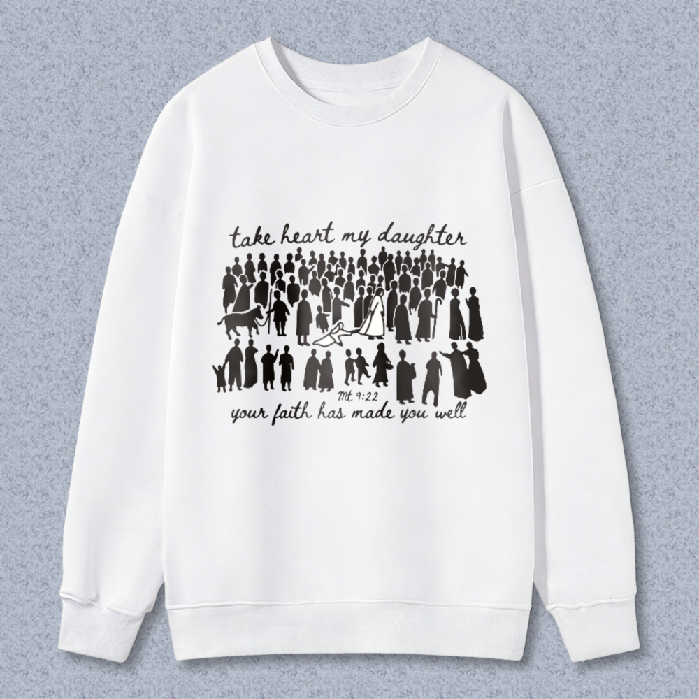Biblical Verse With Women Silhouettes And Horse Take Heart My Daughter Your Faith Has Made You Well T-shirt