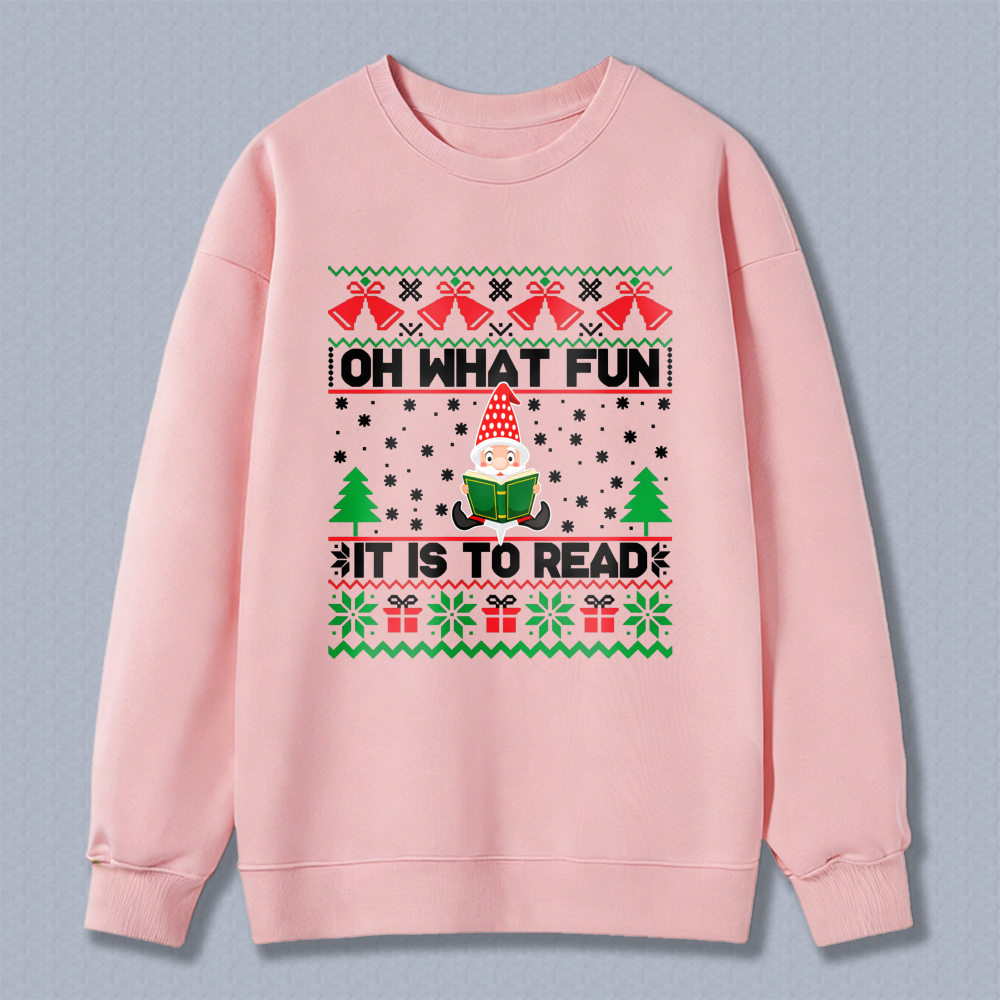 Wardrobecart Christmas Gnome Reading Book Pattern Oh What Fun It Is To Read Unisex Classic Sweatshirt