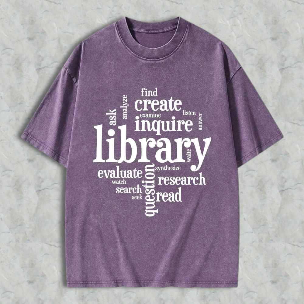 Wardrobecart Library Word Cloud Design Unisex Washed T-shirt