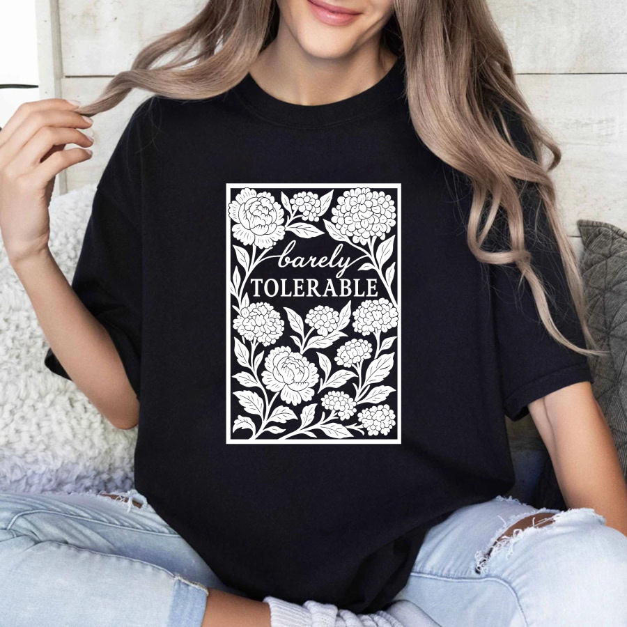 Wardrobecart Barely Tolerable Floral Design Print Tshirt