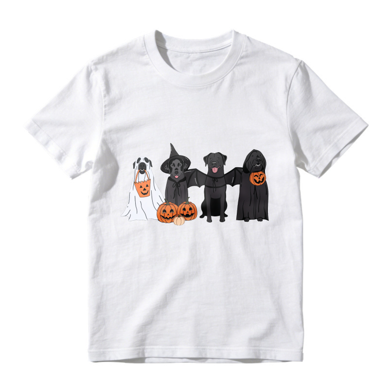 Halloween Dogs In Ghost Witch Bat And Grim Reaper Costumes With Pumpkins, Unisex Classic T-shirt