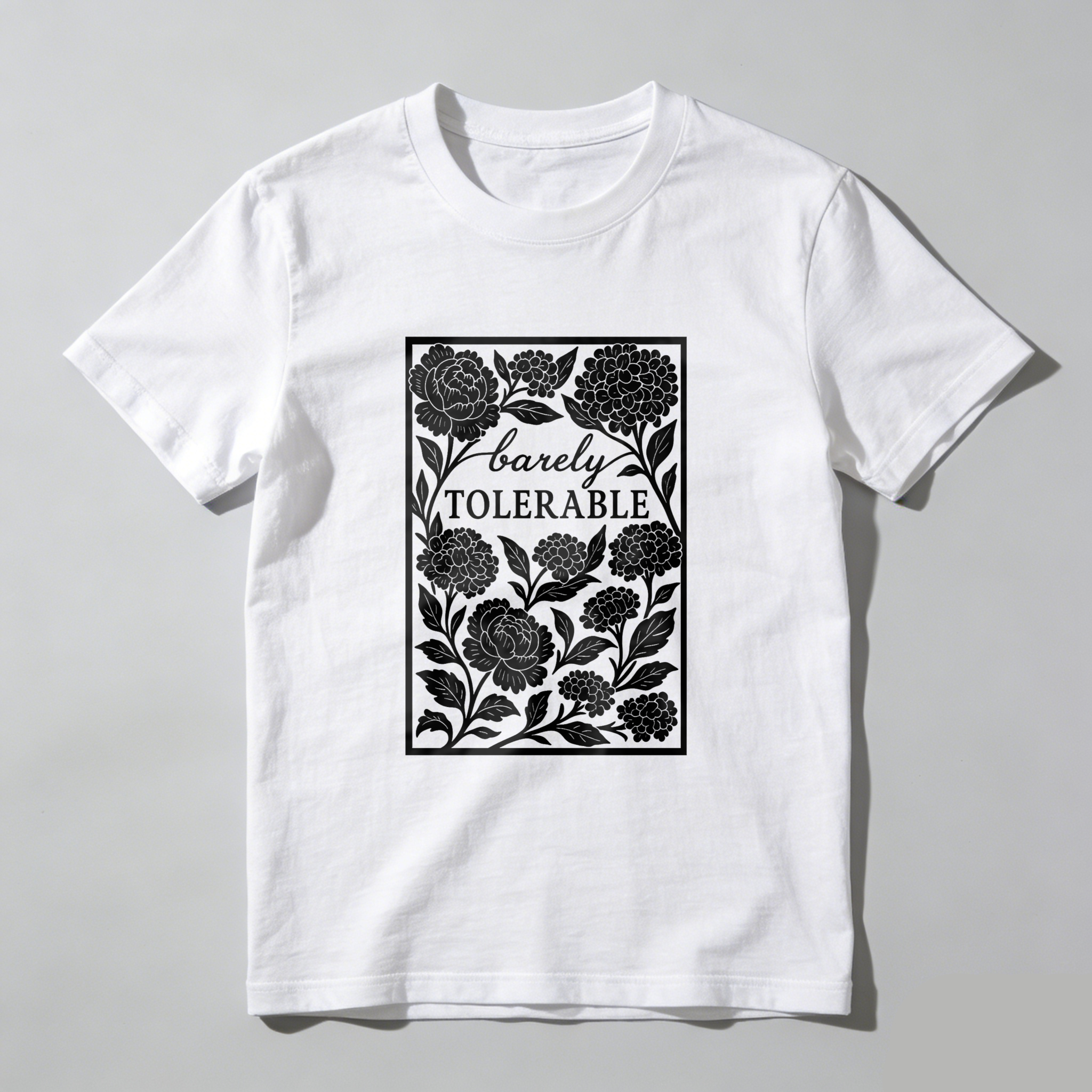 Wardrobecart Barely Tolerable Floral Design Print Tshirt