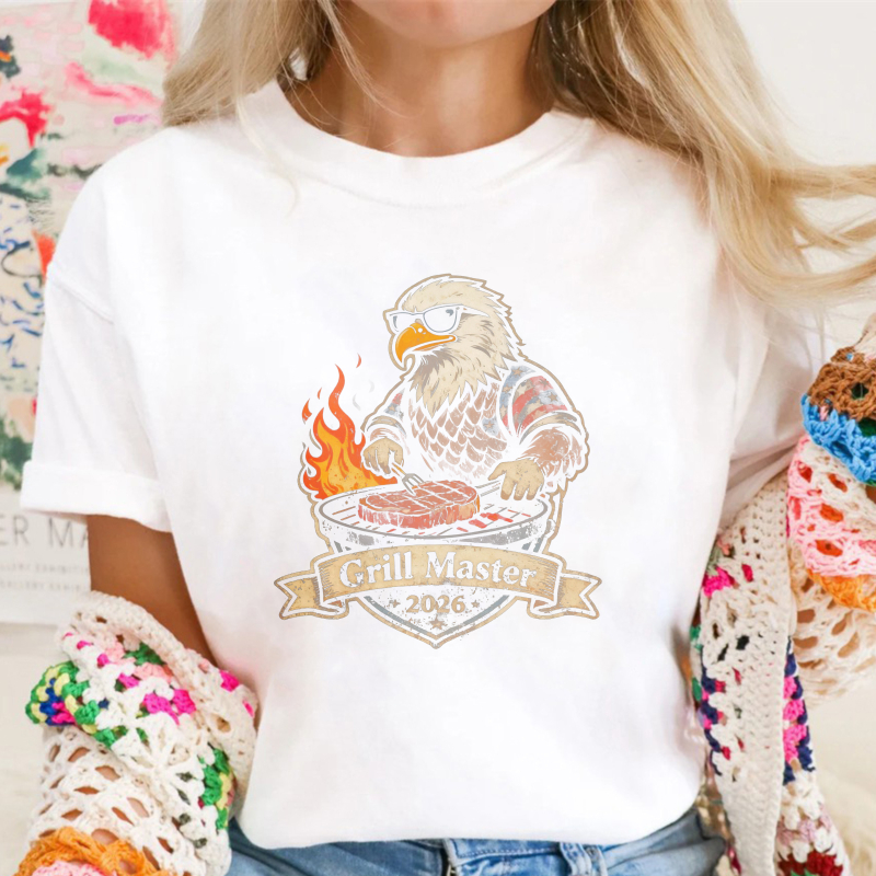 Cool Eagle Wearing Sunglasses Grilling Steak With Flames And Grill Master 2026 Banner Unisex Classic T Shirt
