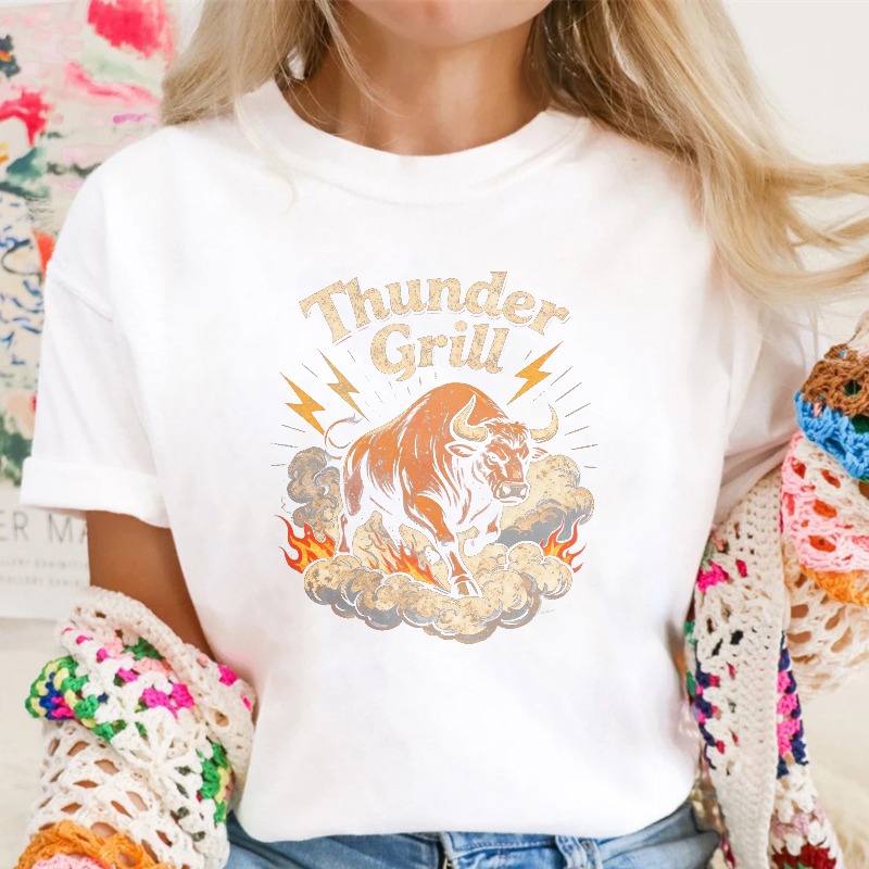 Thunder Grill Bull Lightning Fire Clouds Graphic Unisex Classic T-shirt