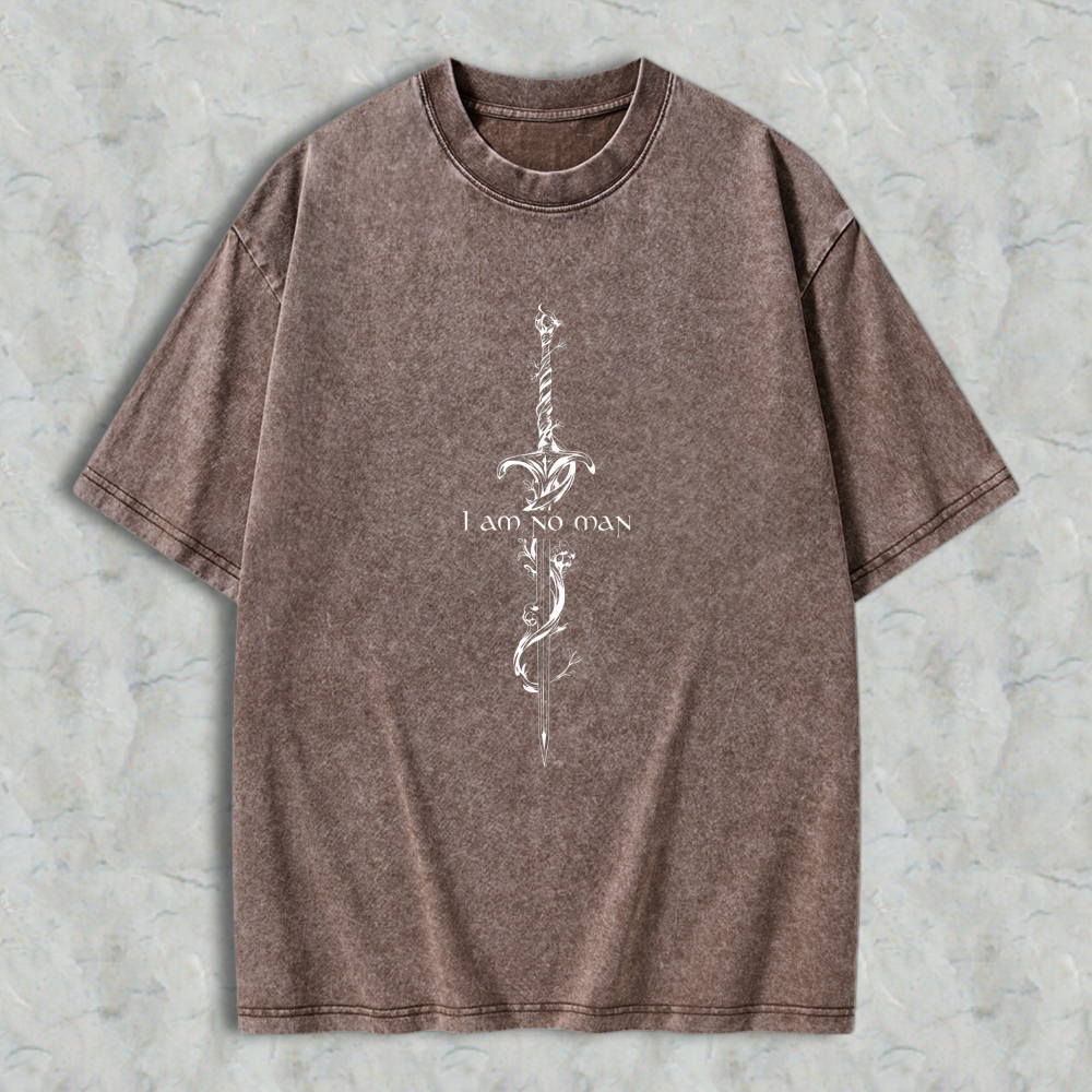 Wardrobecart Sword And Vine Design I Am No Man Unisex Washed T-shirt