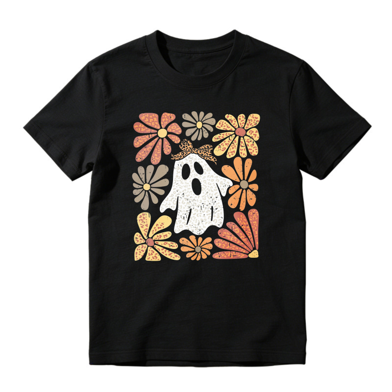 Retro Ghost With Vintage Flowers Pattern, Unisex Classic T-shirt