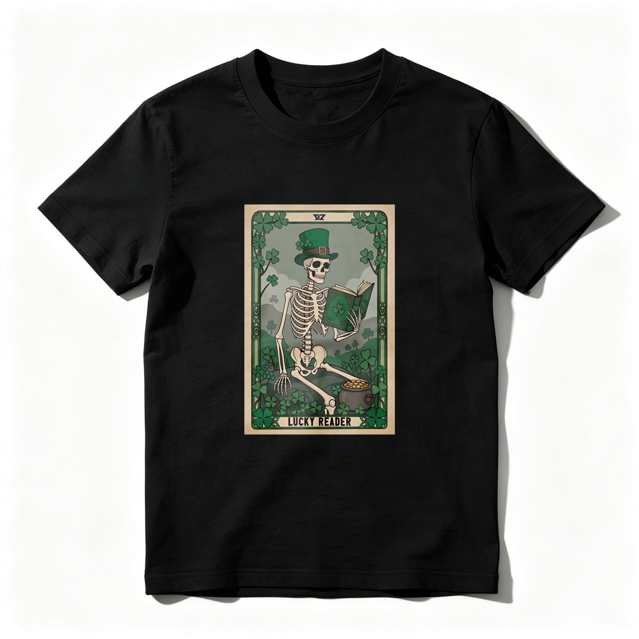 Wardrobecart Skeleton Reading Book In Forest Scene tshirt