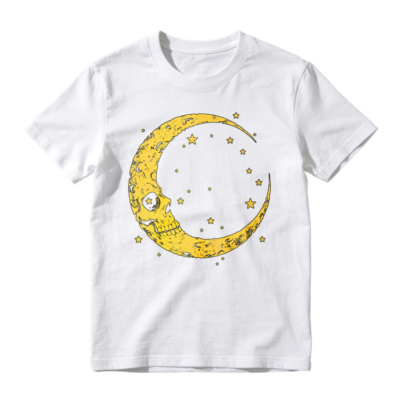 Yellow Crescent Moon Skull And Stars Graphic, Unisex Classic T-shirt