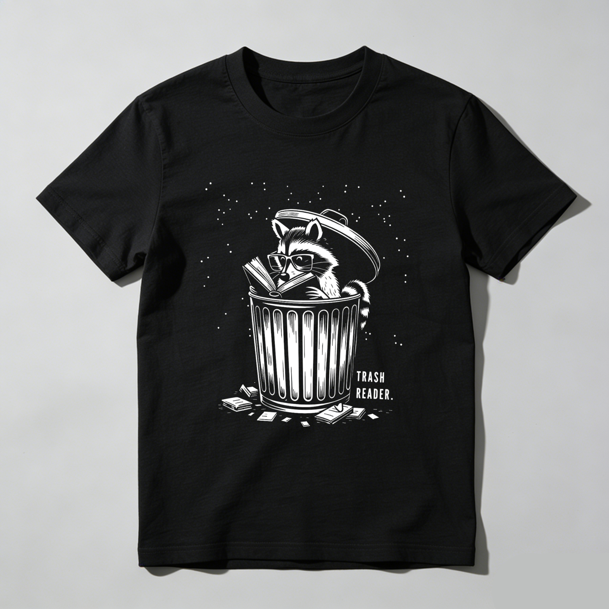 Wardrobecart Raccoon Reading Book In Trash Can Tshirt