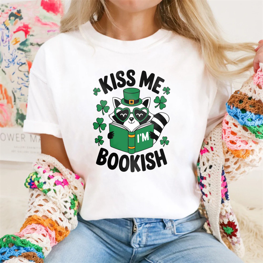 Wardrobecart Kiss Me I'm Bookish Raccoon Reading tshirt