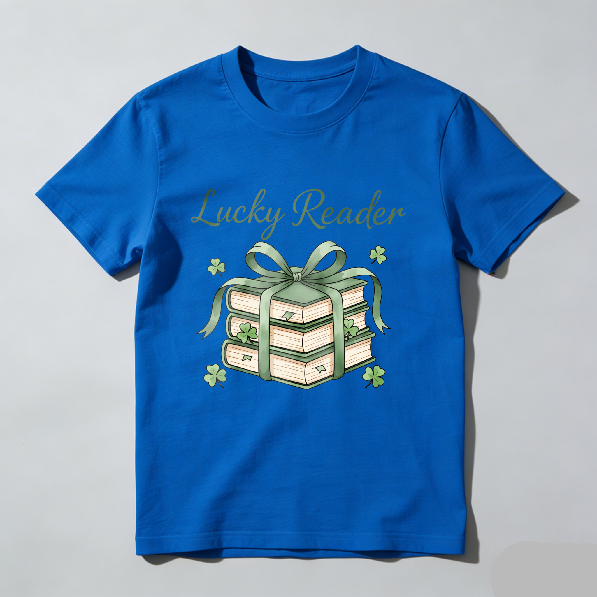 Wardrobecart Lucky Reader Books With Green Ribbon And Shamrocks tshirt