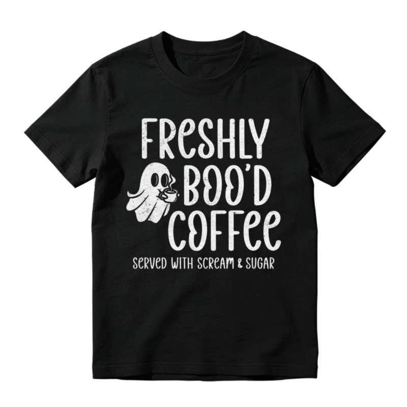 Freshly Bood Coffee Ghost Halloween Funny Quote Served With Scream And Sugar T-shirt