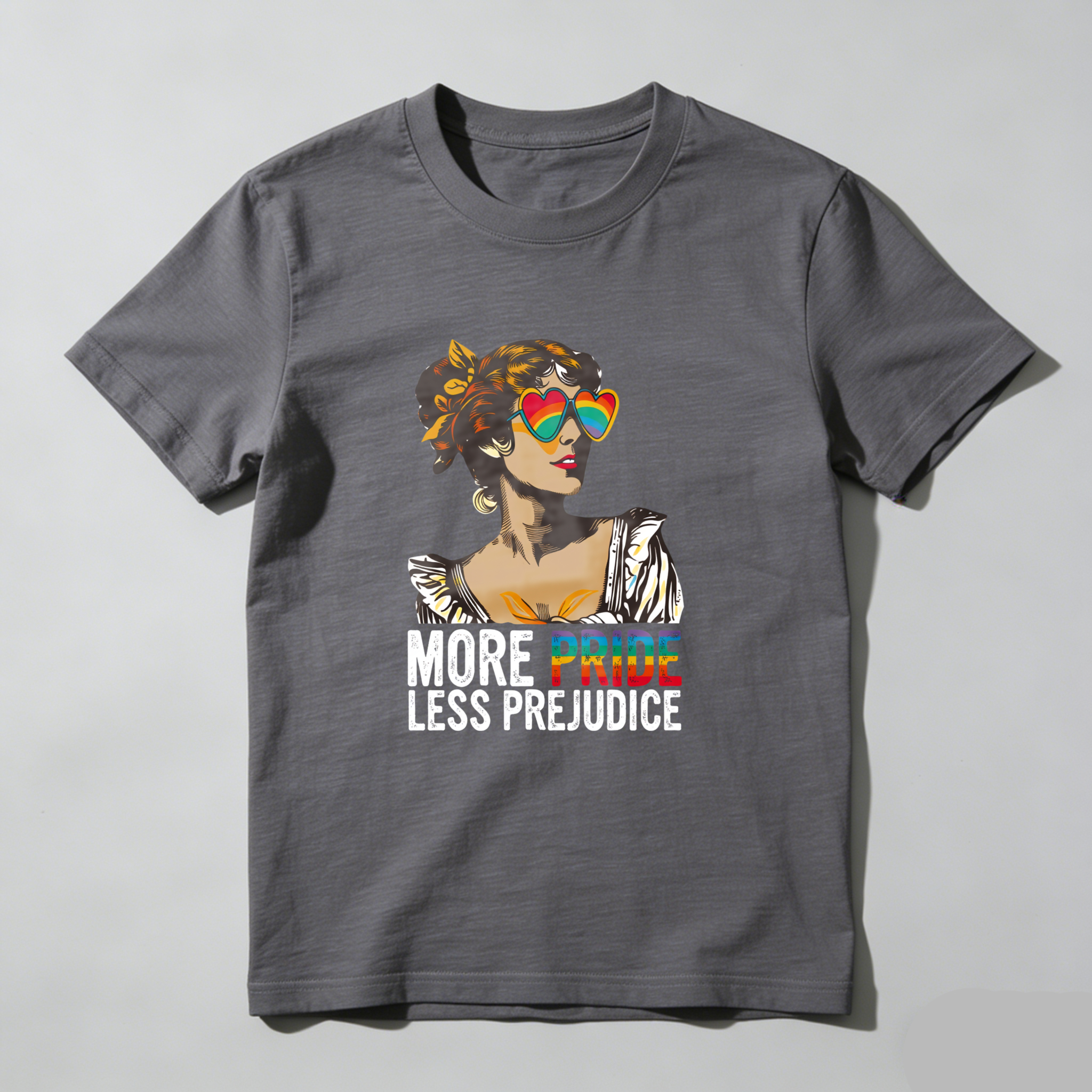 Wardrobecart More Pride Less Prejudice Woman With Rainbow Glasses tshirt