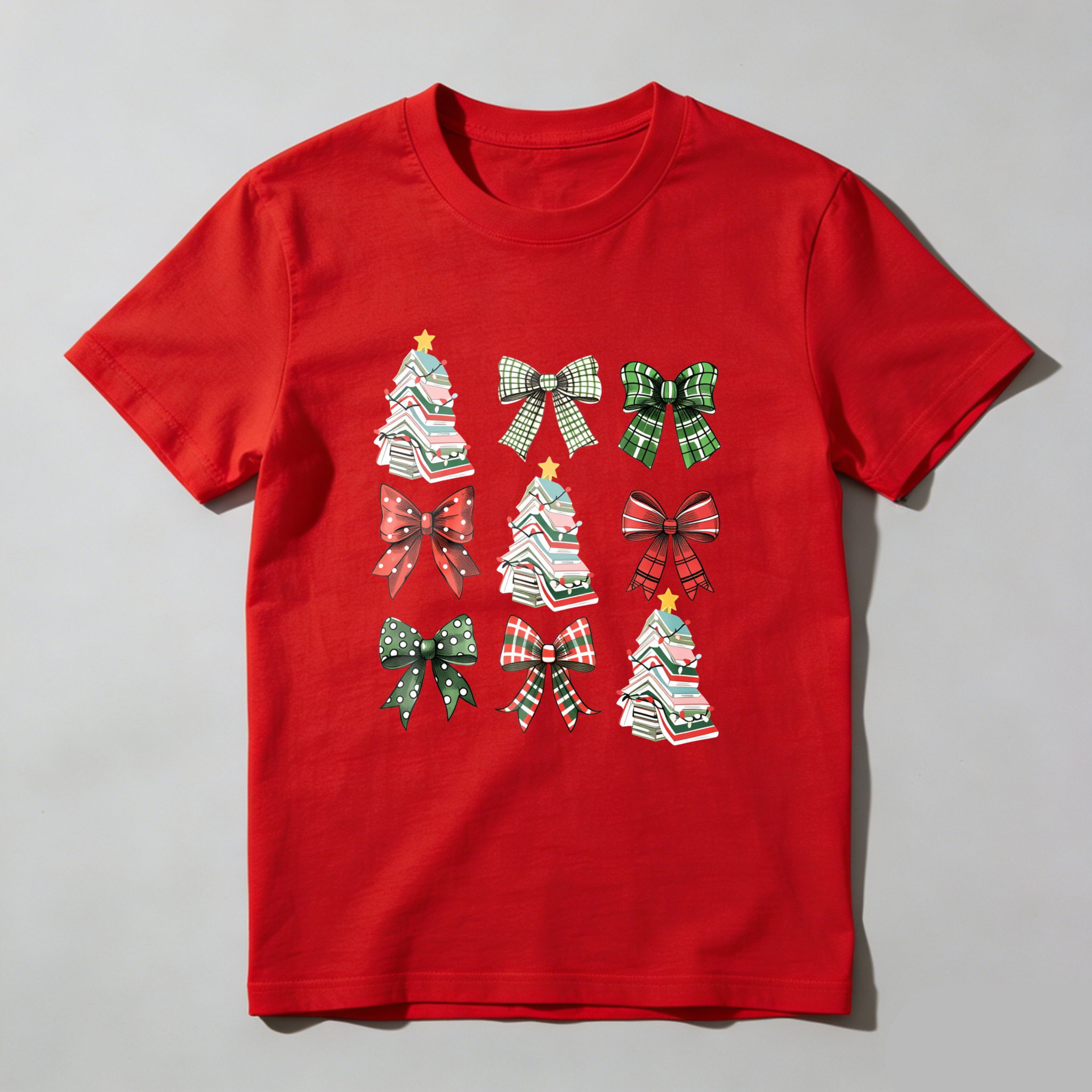 Wardrobecart Christmas Trees And Plaid Bows Pattern Tshirt