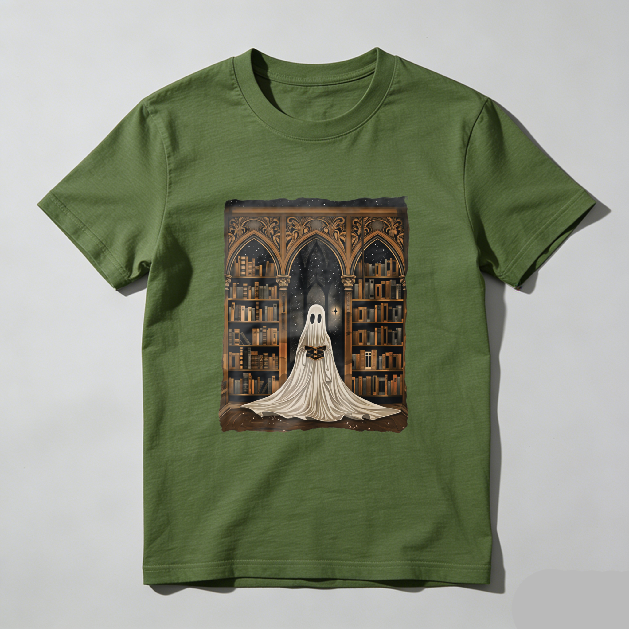 Wardrobecart Ghost In Library With Books And Stars Tshirt