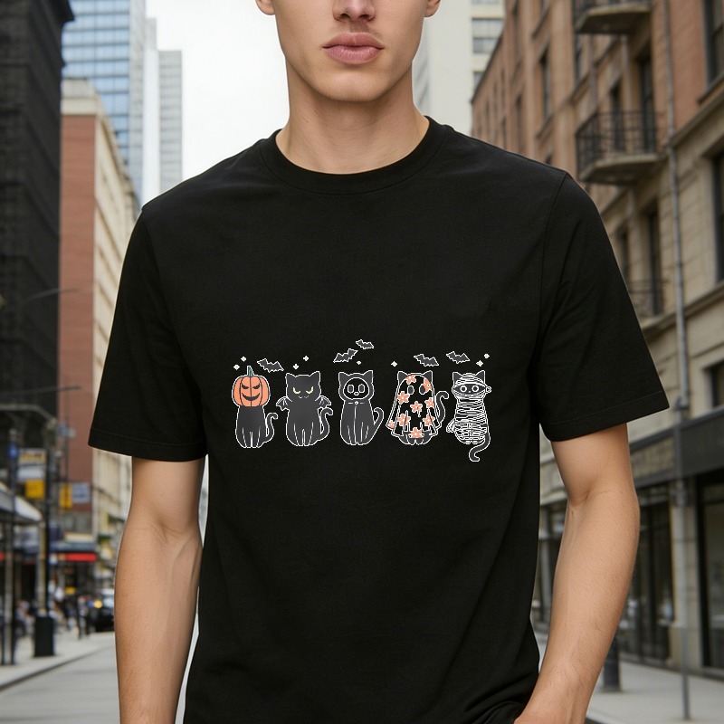 Halloween Cats With Pumpkin And Bats Unisex Classic T-shirt