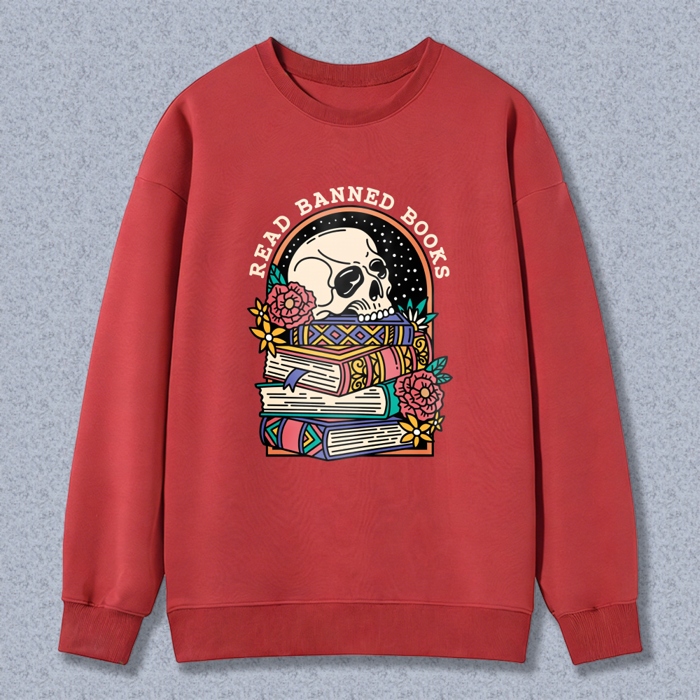 Wardrobecart Skull And Books With Flowers Pattern Unisex Classic Sweatshirt