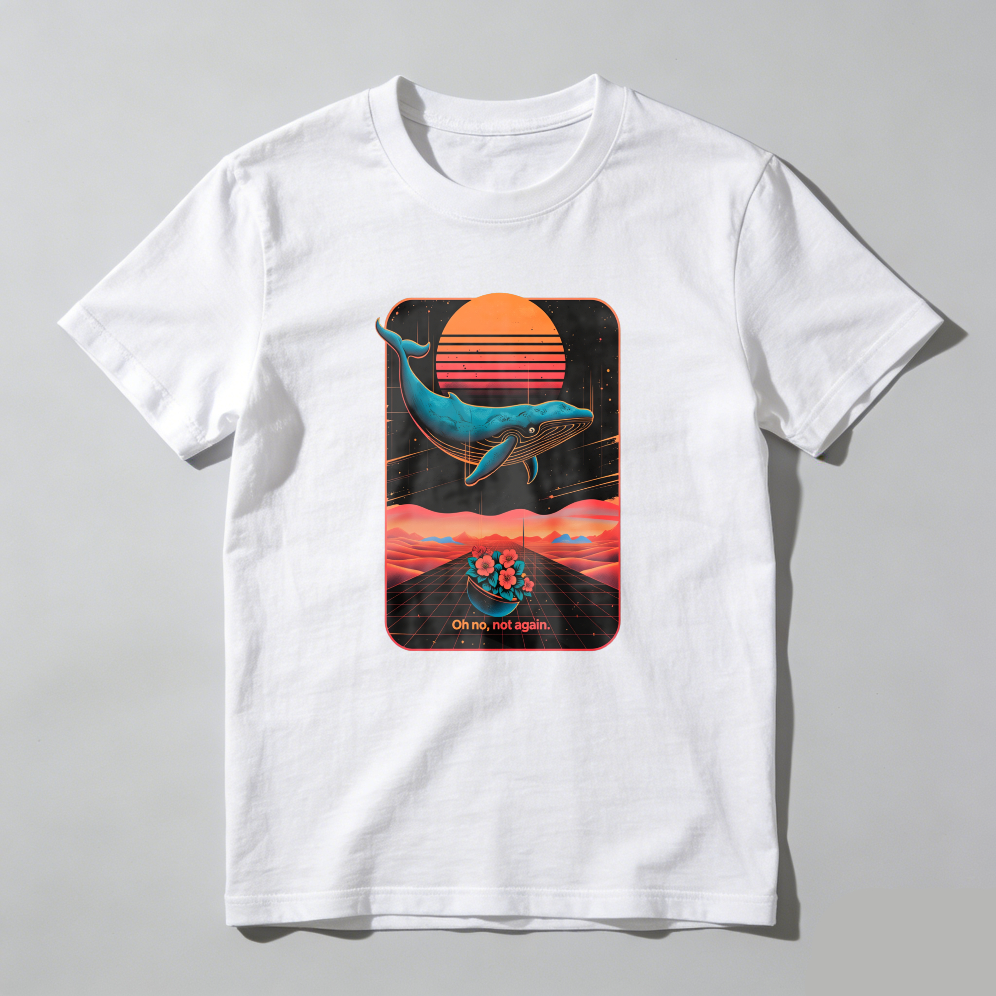 Wardrobecart Whale Sunset Grid Flowers Text tshirt