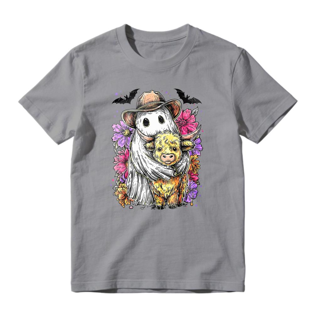 Ghost Cowboy Hugging Calf With Flowers And Bats, Unisex Classic T-shirt