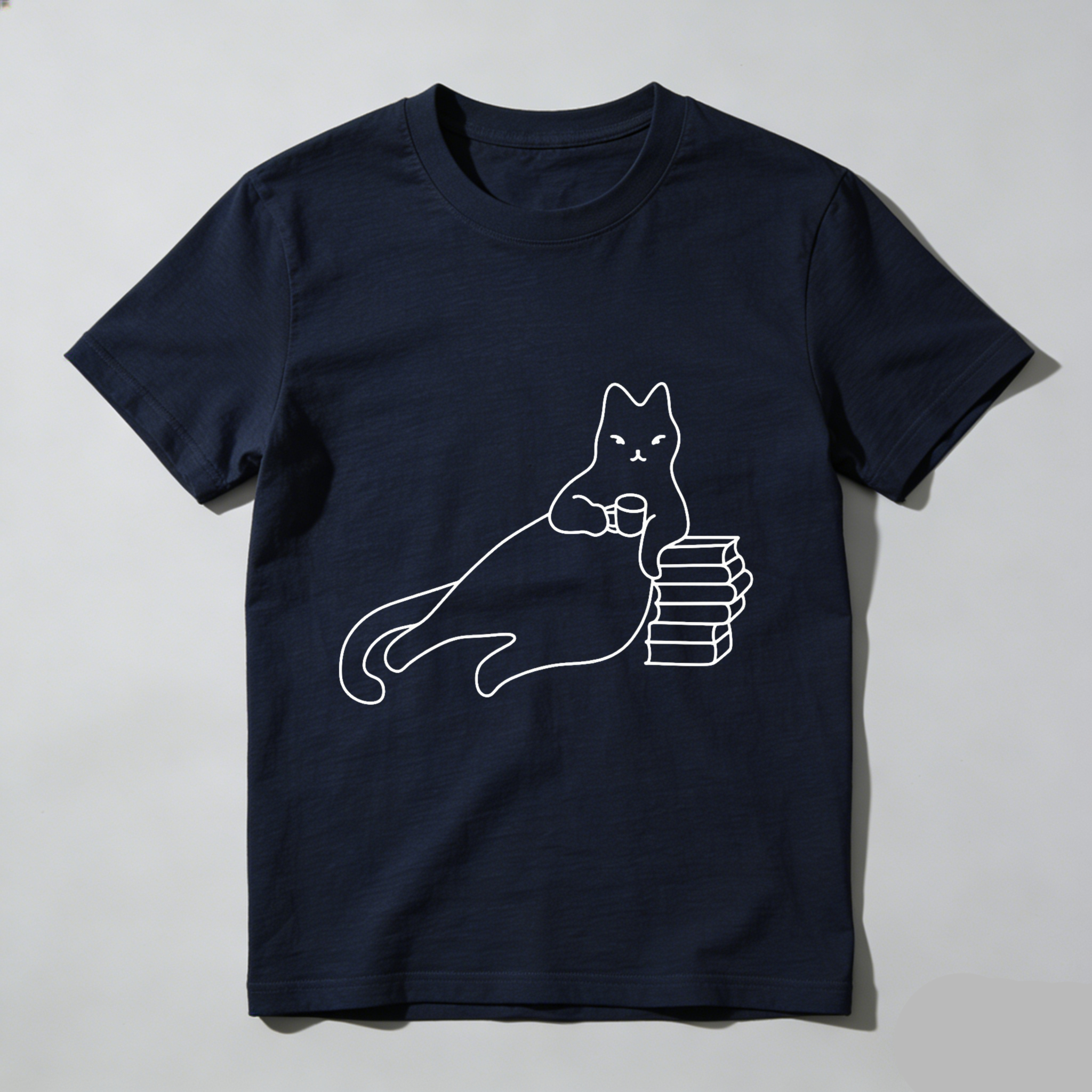 Wardrobecart Cat Holding Book Stack With Coffee Cup Tshirt
