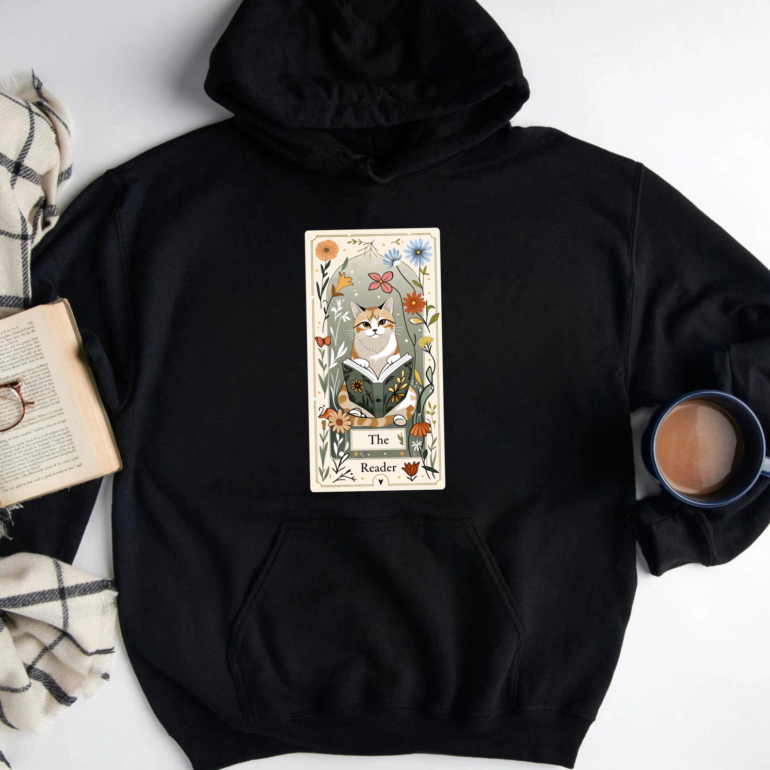 Wardrobecart Cat Reading Book Tarot Card Design Unisex Classic Hoodie