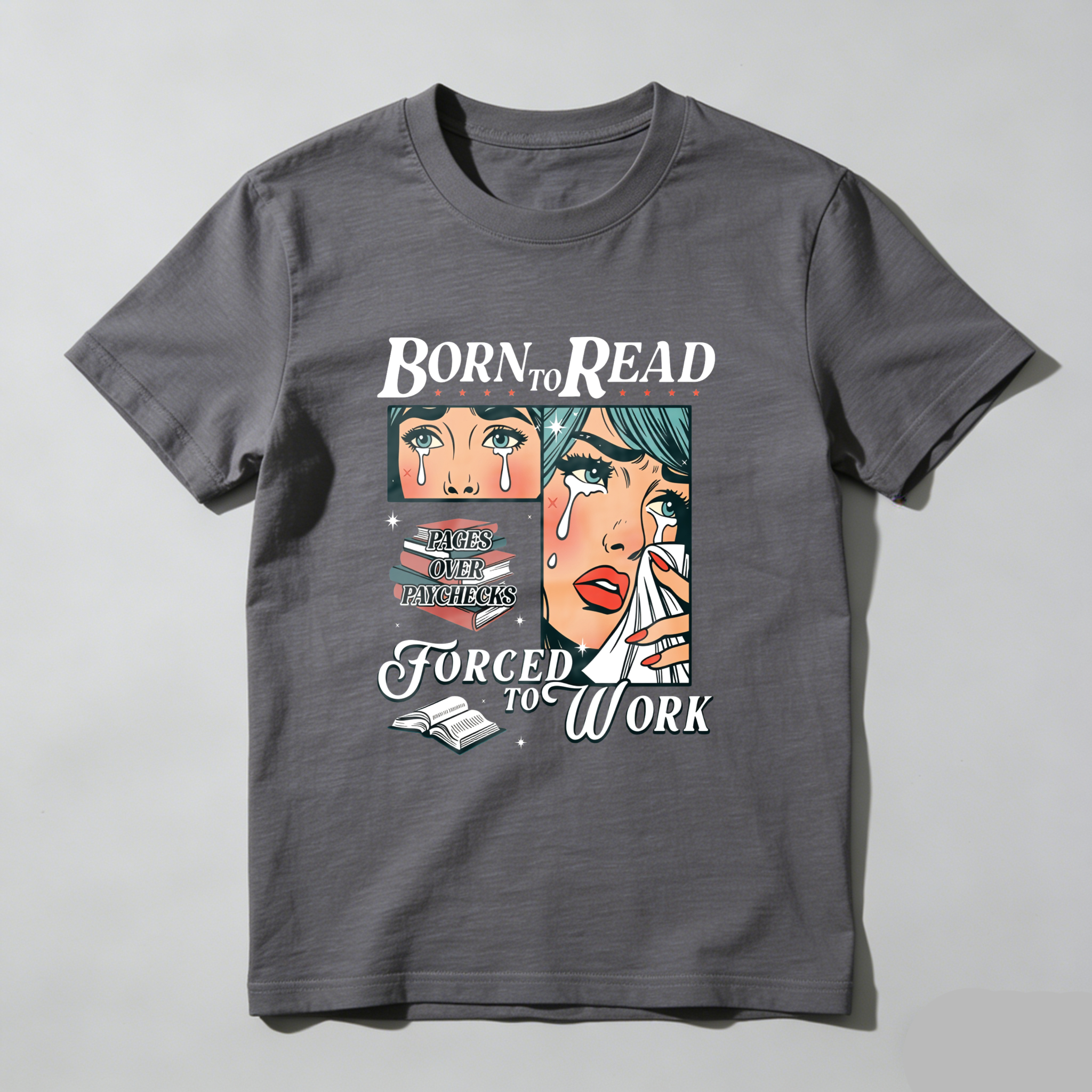 Wardrobecart Born To Read Forced To Work Tshirt(3)