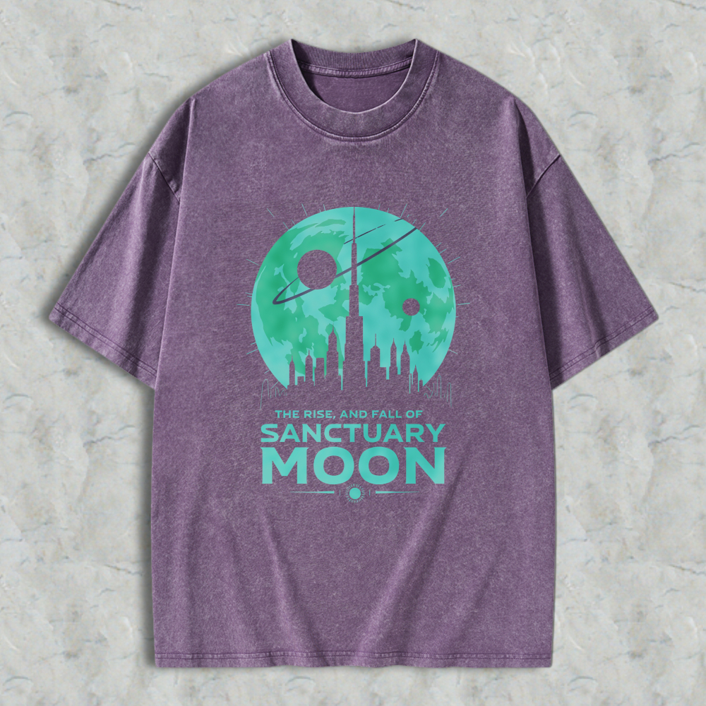 Wardrobecart Sanctuary Moon Cityscape With Planet And Satellite Design Unisex Washed T-shirt