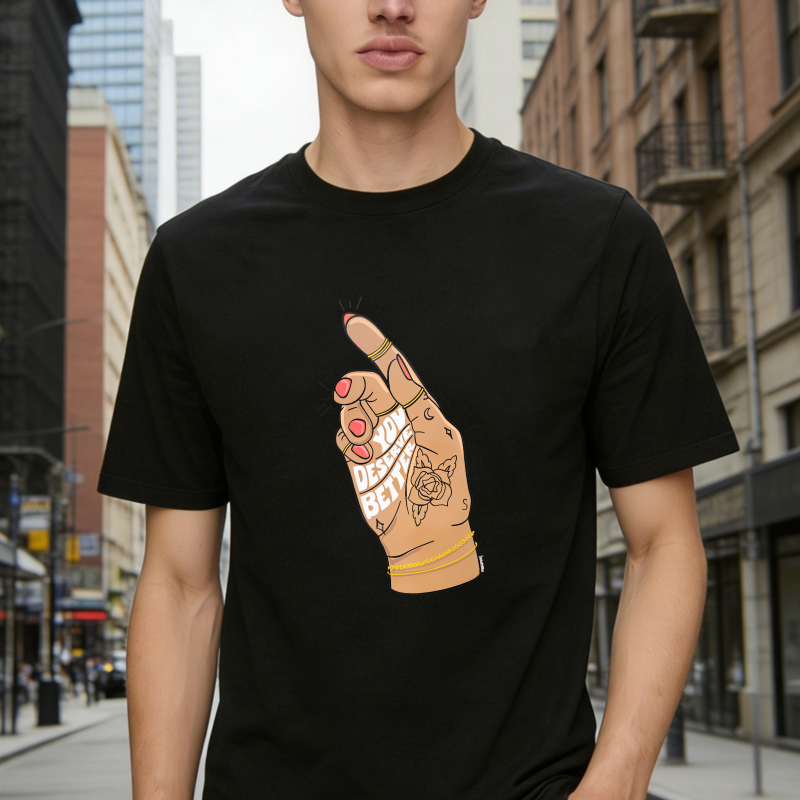 Hand With Rose Tattoo And Knuckle Text Graphic, Unisex Classic T-shirt